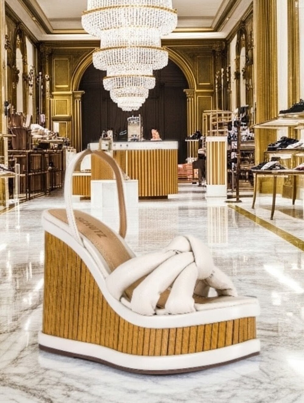 SCHUTZ MINDY WEDGE WOOD KNOTTED CREAM/ WHITE SANDALS SZ 10B NEW